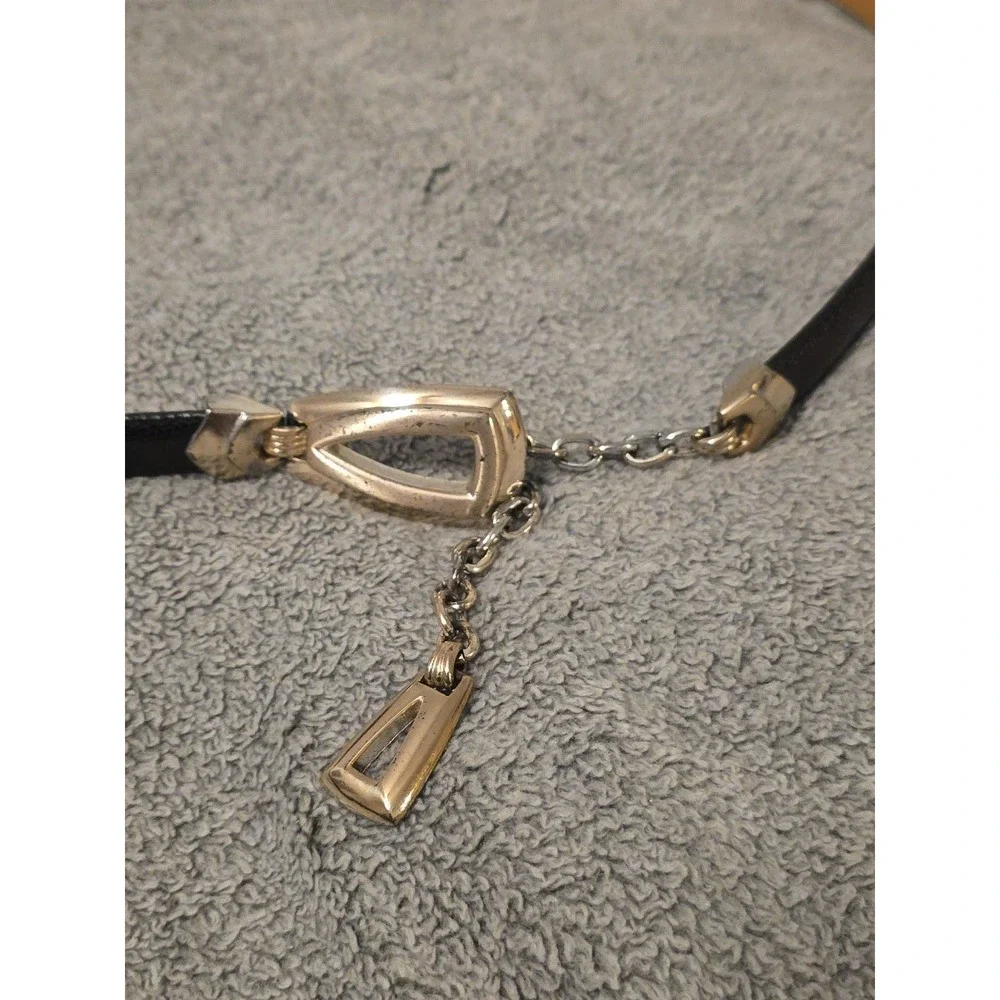 Brighton Lg Leather Black Belt Snake Skin Print Silver Accents Chain Clasp 36903